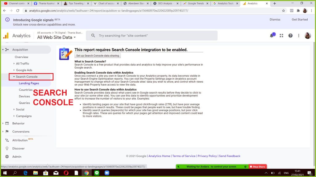 cara konfigurasi search console ke google analytics