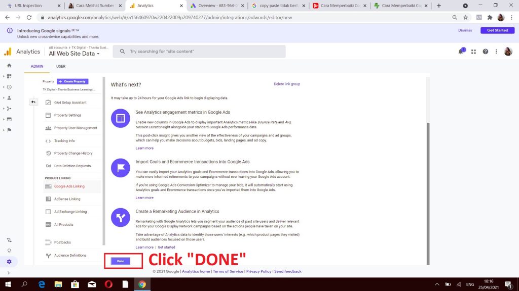 menghubungkan google analytics ke google adwords